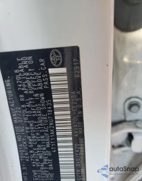 2022 Toyota Camry Se из США, поврежденный, VIN 4T1T11AK2NU718435